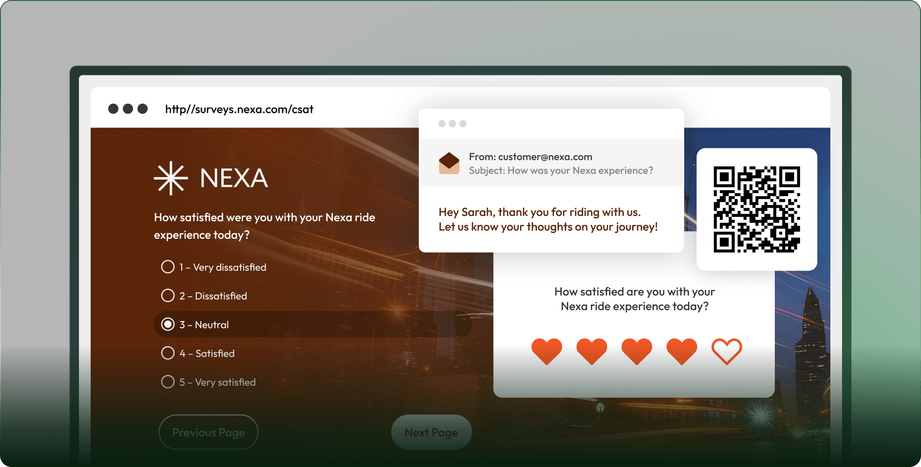 Screenshots showing feedback captured via email, QR code and other channels.